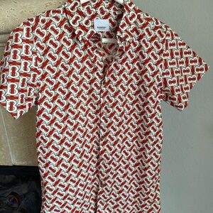 Burberry Kids Red and White Patterned Button Down Shirt
